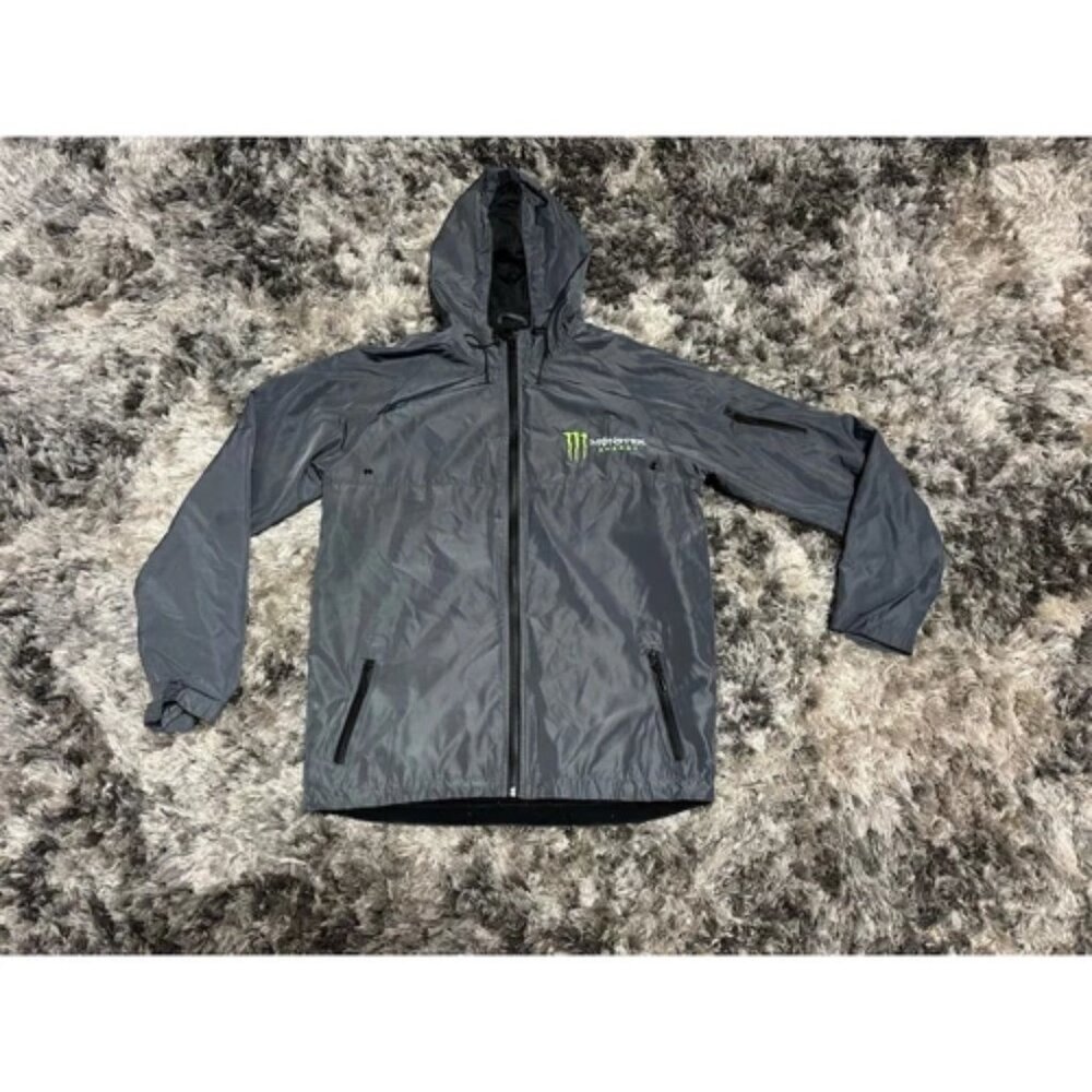 Monster Energy Men's Gray Windbreaker Jacket Size‎ S Full-Zip Casual